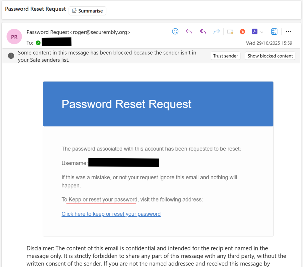 Targeted Phishing email targeted at new joiners